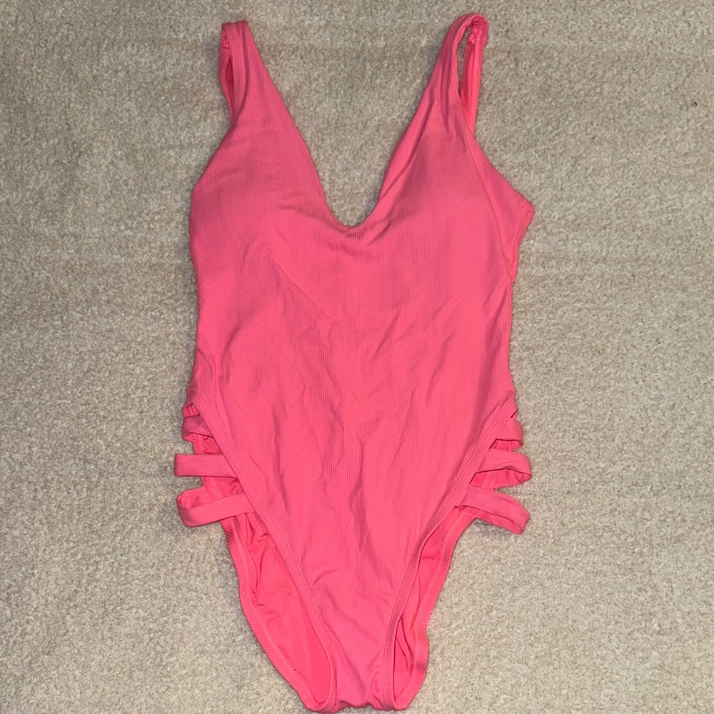 Pink One-Piece Swimsuit with Side Cutouts